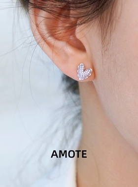 AMOTE粉紫爱心耳钉S925银甜美可爱精致心形耳环小众设计 520 礼物
