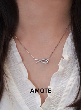 AMOTE《恋链不忘》蝴蝶结项链女S925银轻奢小众锁骨链生日送礼物