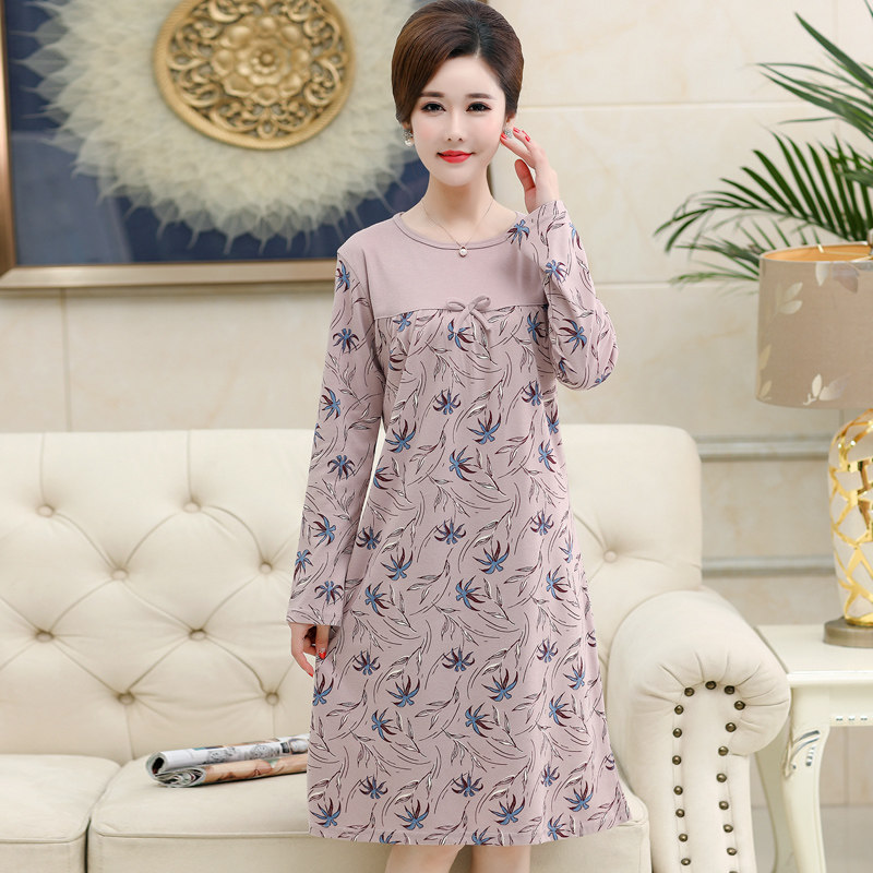 春秋季中老年人睡裙纯棉长袖连衣裙 浪漫媚影服饰睡裙