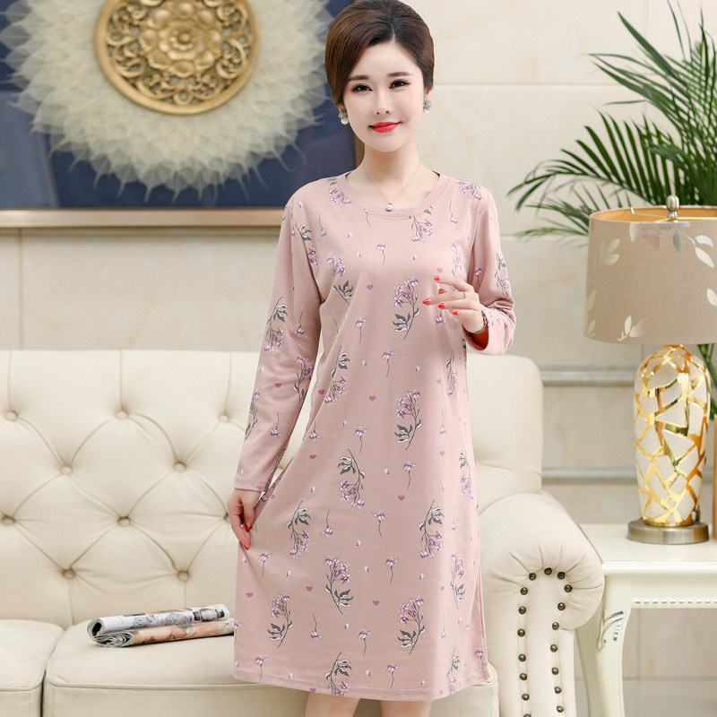 春秋季中老年人睡裙纯棉长袖连衣裙 浪漫媚影服饰睡裙