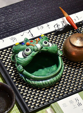 再发现陶瓷摆件醒狮烟灰缸