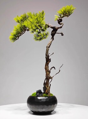 新中式仿真花艺迎客松盆栽装饰