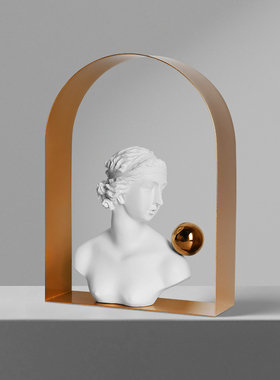 金色圆球女人摆件树脂北欧样板间