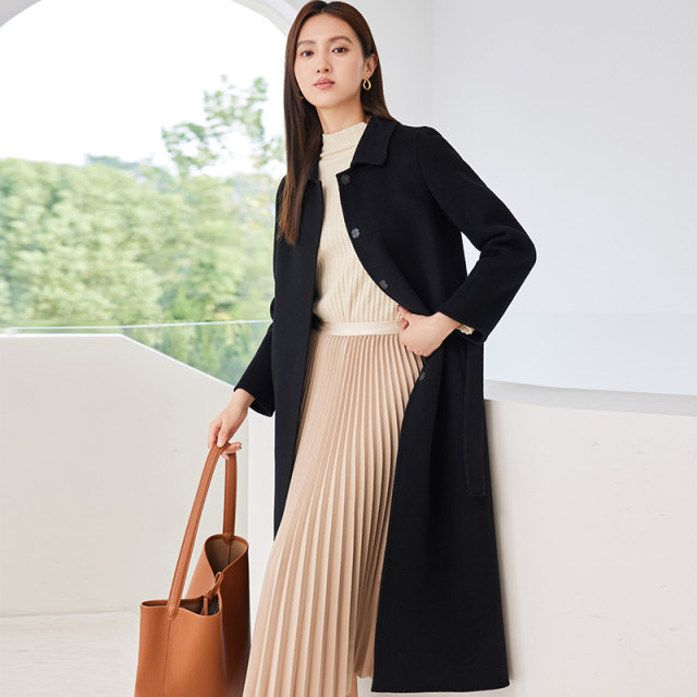 直筒双面呢纯羊毛大衣女长款过膝秋冬小个子显高藏肉显瘦