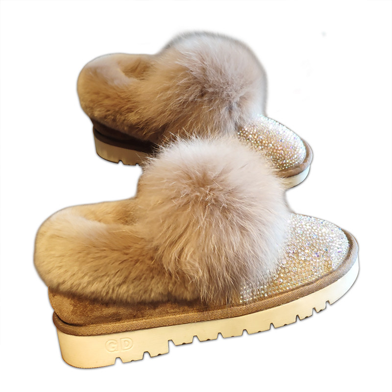 水钻雪地靴女冬短筒平底豆豆鞋低帮加绒保暖棉鞋兔毛球带钻毛毛鞋,淘宝优惠券,粉丝福利购,淘宝优惠卷