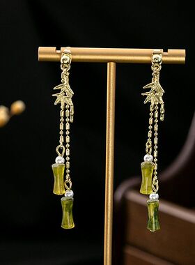 竹叶耳环民族风古风新中式竹节