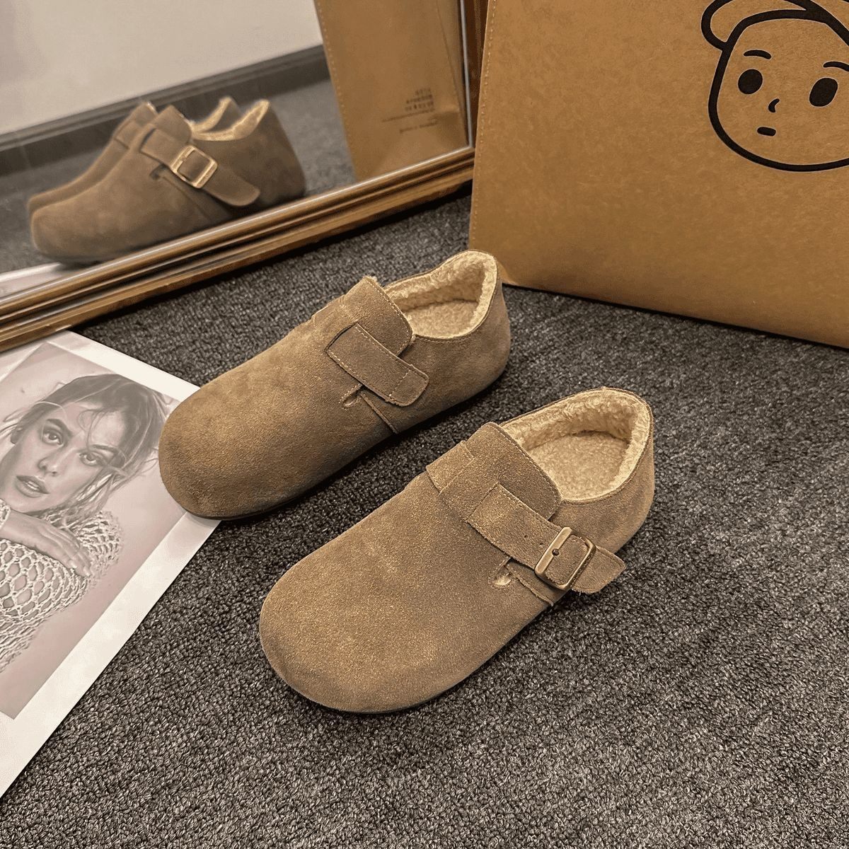 品牌皮毛一体勃肯鞋女冬加绒保暖毛毛鞋平底一脚蹬棉鞋百搭休闲鞋,淘宝优惠券,粉丝福利购,淘宝优惠卷