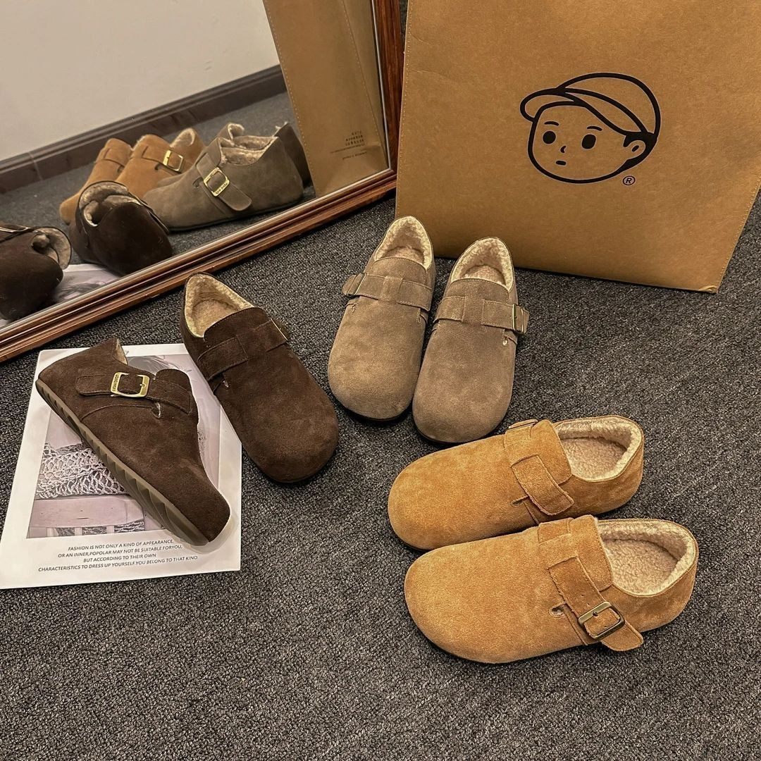 品牌皮毛一体勃肯鞋女冬加绒保暖毛毛鞋平底一脚蹬棉鞋百搭休闲鞋,淘宝优惠券,粉丝福利购,淘宝优惠卷