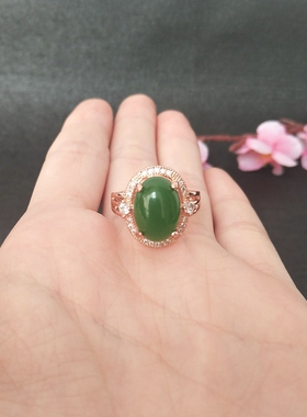 女款开口镶嵌珠宝戒指新疆和田玉
