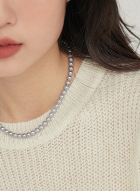 倪妮同款银灰色珍珠项链女纯银扣