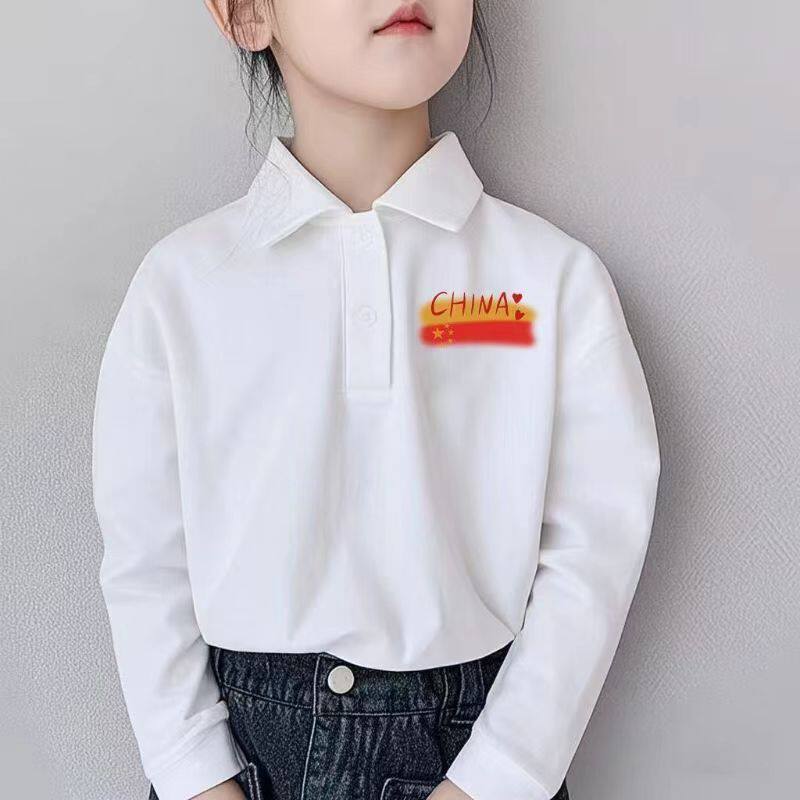 白色polo衫洋气中大童纯棉休闲长袖上衣新款儿童卡通时尚童装卫衣