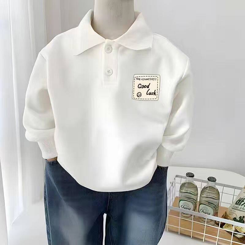 polo衫纯棉休闲洋气中大童长袖上衣新款儿童卡通白色时尚童装卫衣