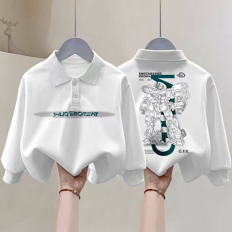 polo衫中大童纯棉卡通印花洋气长袖上衣儿童宽松韩版翻领童装卫衣