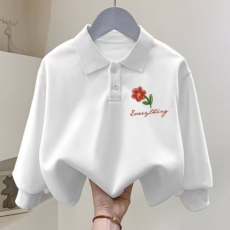 纯棉polo衫白色洋气中大童长袖t恤上衣儿童薄款卡通印花童装卫衣