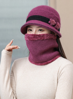 冬季中老年女兔毛加厚保暖针织帽