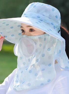 春夏遮阳防晒帽子女面罩一体