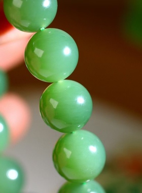 和田玉碧玉俄罗斯碧玉绿猫眼粉绿色男女手串