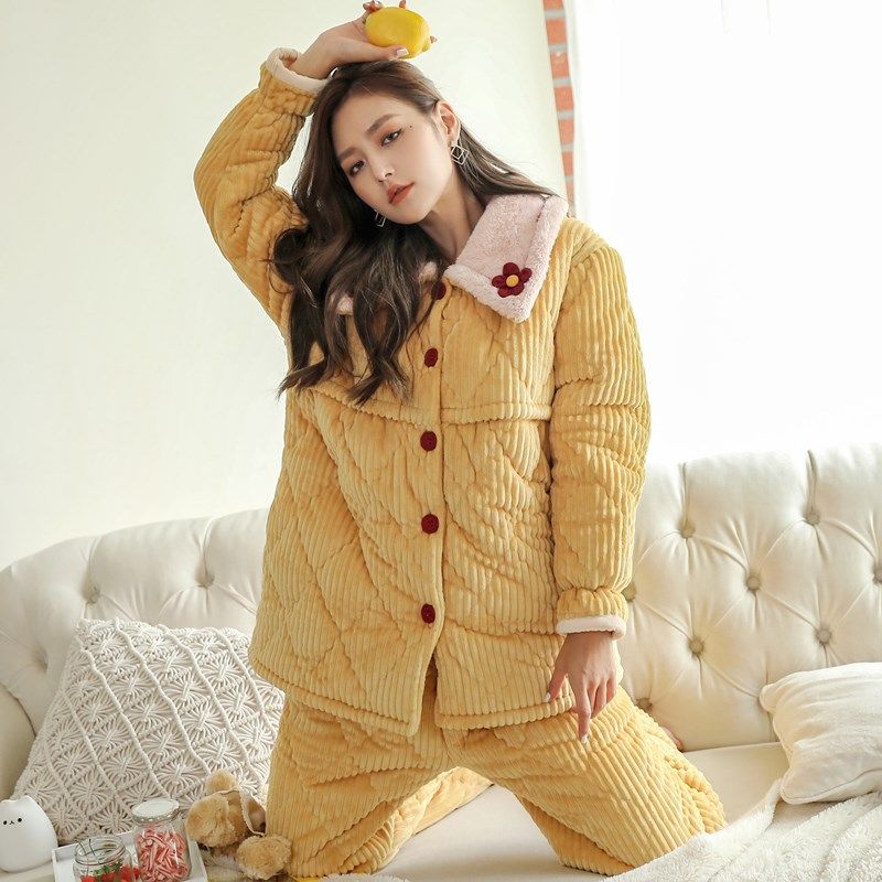 月子服三层夹棉孕妇秋冬季款天睡衣 梦幻斯丹妮家居服套装