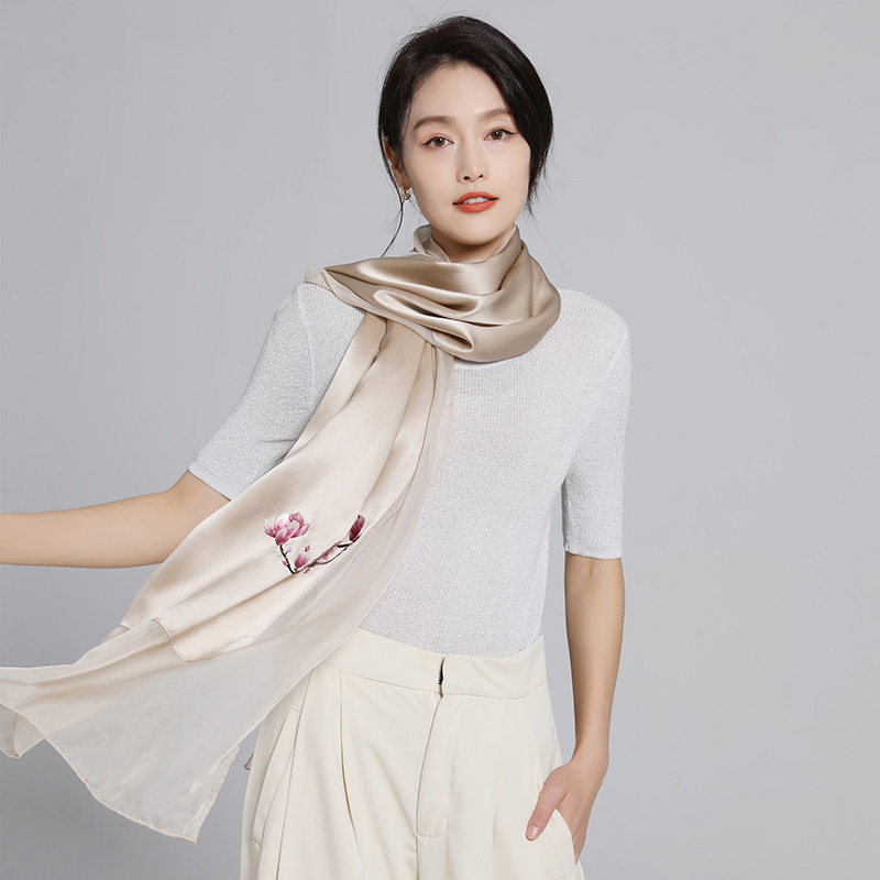 蜀江锦院花前赋雪纺蜀绣2022长围巾 蜀江锦院围巾/丝巾/披肩