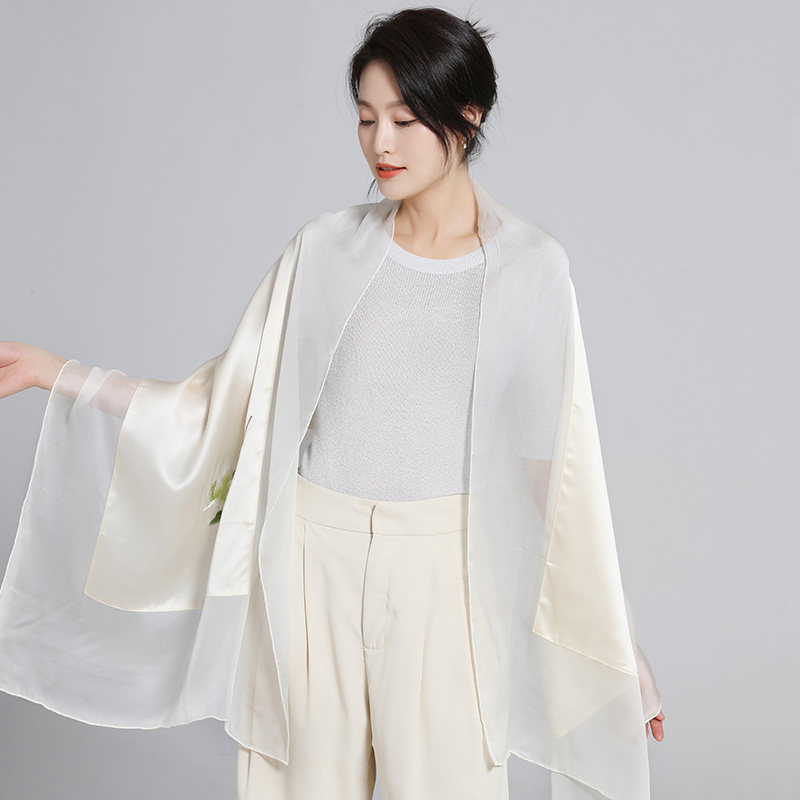 蜀江锦院花前赋雪纺蜀绣2022长围巾 蜀江锦院围巾/丝巾/披肩