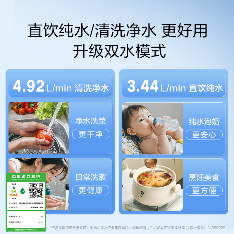 政府补贴安吉尔直饮净水器家用厨房自来水过滤饮水机玉龙Max1200G