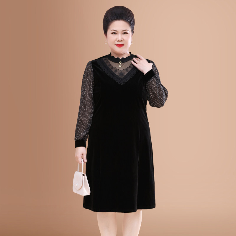 2020秋装新款50岁胖妈妈大码连衣裙 优爱菲中老年女装
