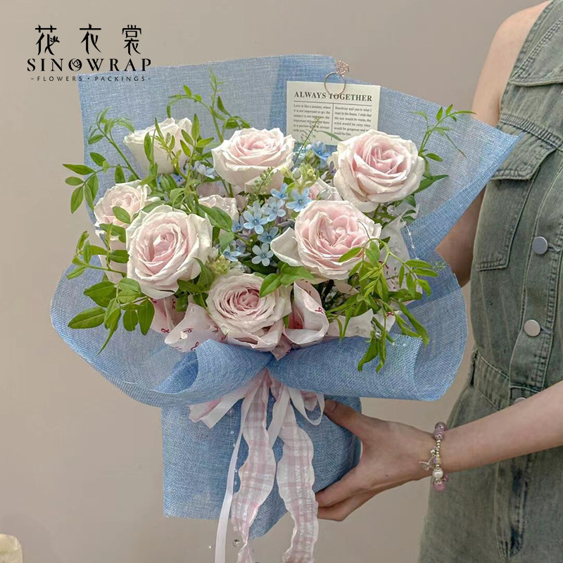 花衣裳 彩麻布天然亚麻卷鲜花玫瑰花包装纸材料包花纱网高档纸,淘宝优惠券,粉丝福利购,淘宝优惠卷