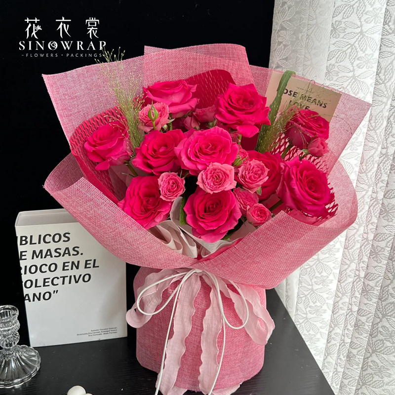 花衣裳 彩麻布天然亚麻卷鲜花玫瑰花包装纸材料包花纱网高档纸,淘宝优惠券,粉丝福利购,淘宝优惠卷