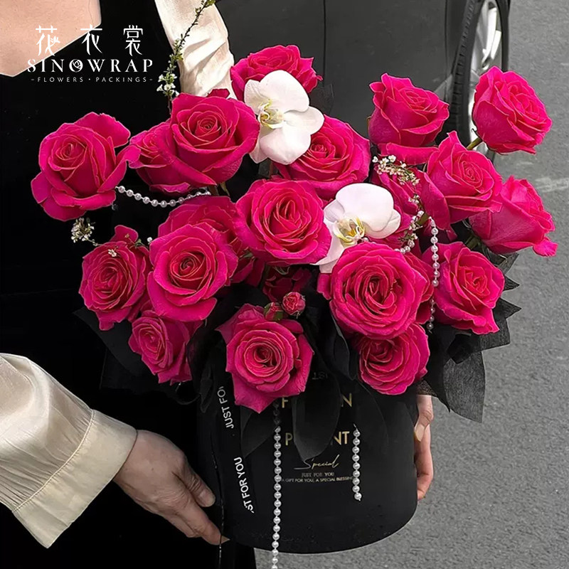 花衣裳 套二鲜花抱抱桶花桶花束包装盒镜面抱抱桶圆形插花盒礼盒,淘宝优惠券,粉丝福利购,淘宝优惠卷