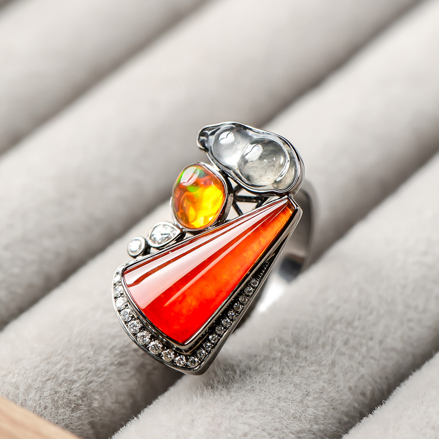 Yangzi Jewelry Chixia Laokeng ice trapezoidal red jade design personalized jade ring 9.8