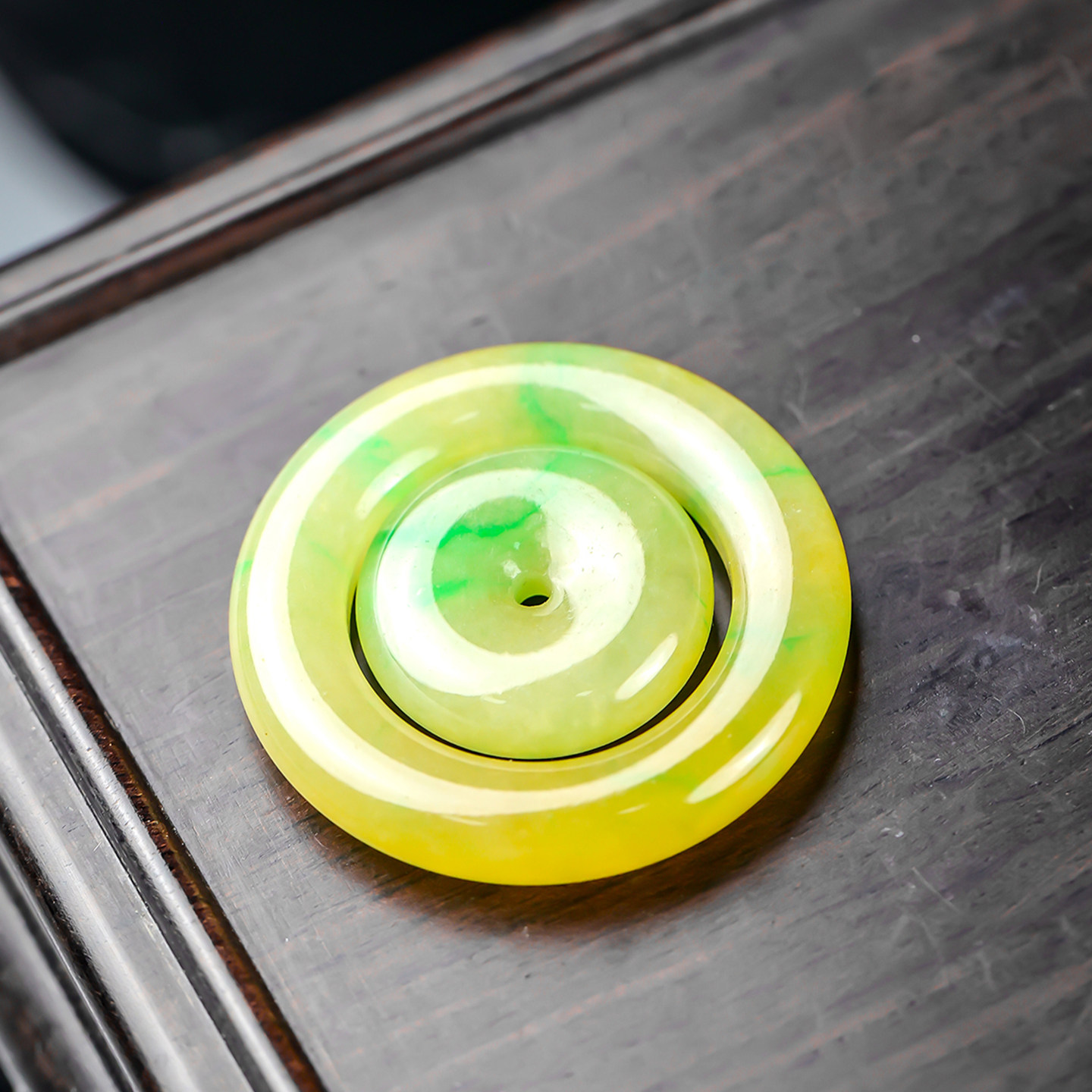 Yangzi Jewelry Ring Buckle Laokeng Bingzhong yellow and green three-color jadeite ring safety buckle pendant 9.2