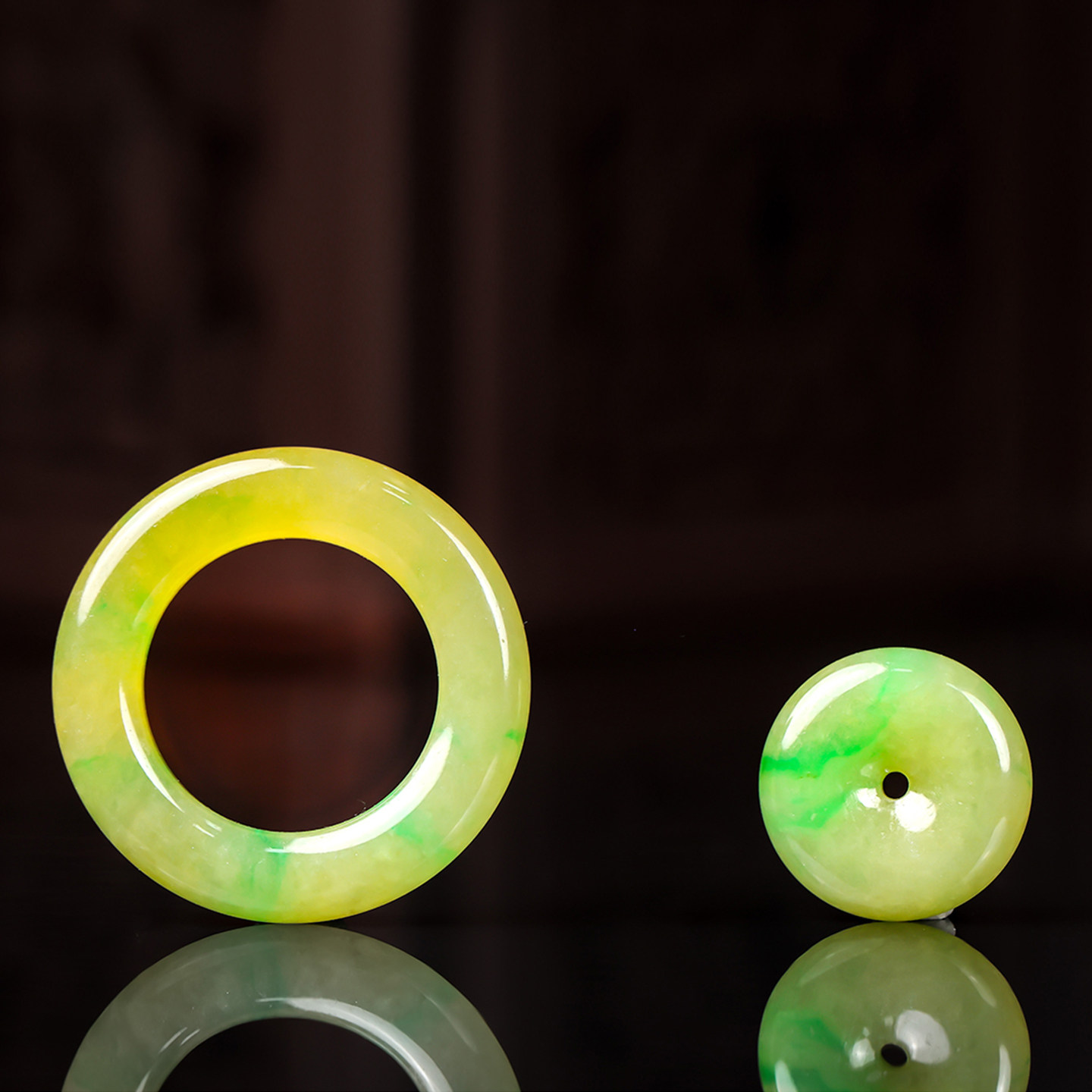 Yangzi Jewelry Ring Buckle Laokeng Bingzhong yellow and green three-color jadeite ring safety buckle pendant 9.2
