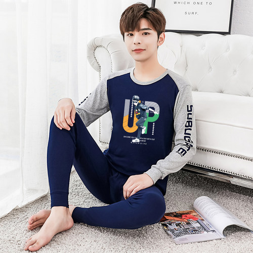 青少年纯棉秋衣秋裤男孩内衣套装中大童全棉初高中学生保暖棉毛衫 - 图2