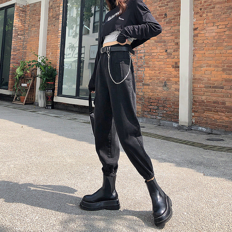 黑色工装2020年秋冬新款显瘦牛仔裤 昊美牛仔裤