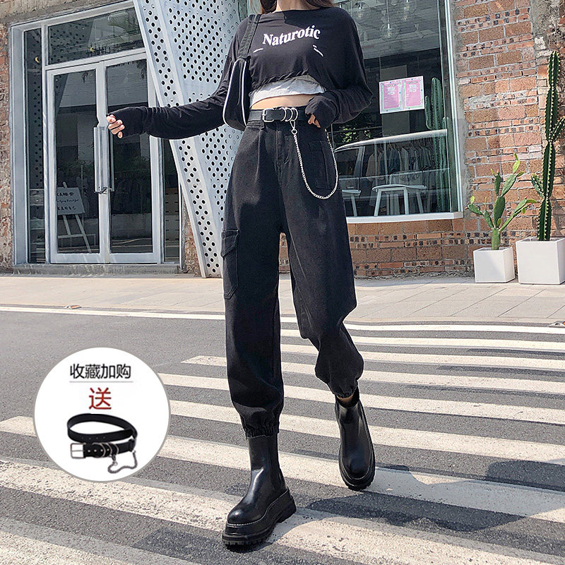 黑色工装2020年秋冬新款显瘦牛仔裤 昊美牛仔裤