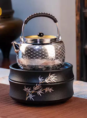莺歌烧电陶炉煮茶家用茶炉台式小型 铁壶银壶专用泡茶炉 黑色竹节