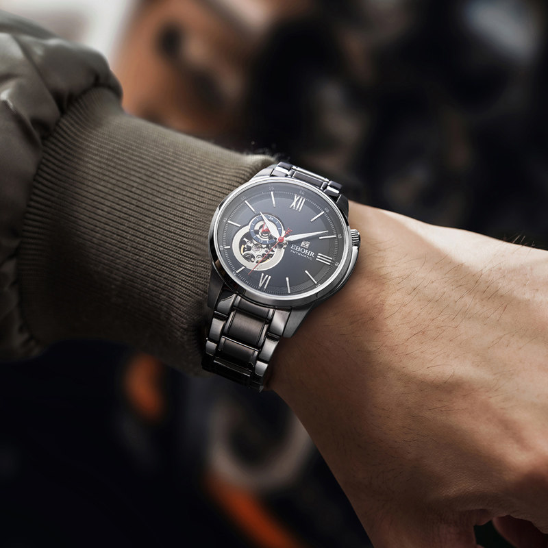 依波手表男休闲商务机械表镂空正男士腕表钢带防水国产腕表3645