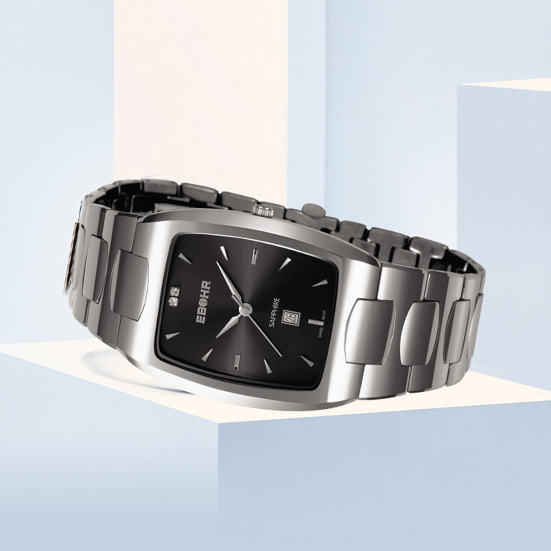 EBOHR依波手表酒桶型手表男钨钢表带瑞士石英机芯防水男表8037