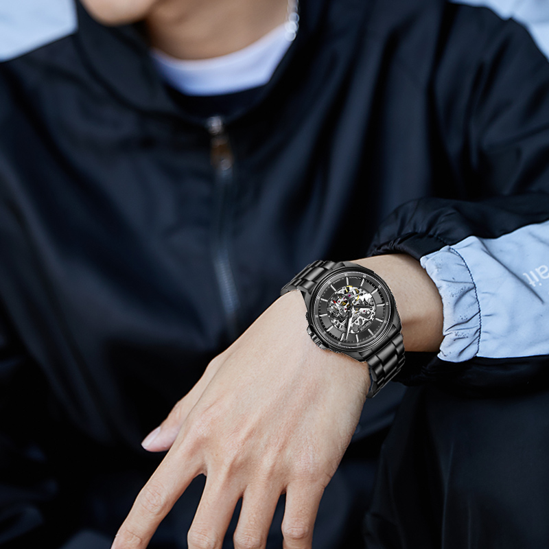 依波男全自动探索者系列镂空机械表 依波国产腕表