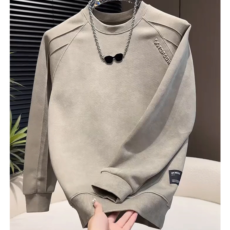 男款加绒卫衣秋冬季韩版帅气长袖上衣扎染钢印设计感圆领高街潮牌 - 图1