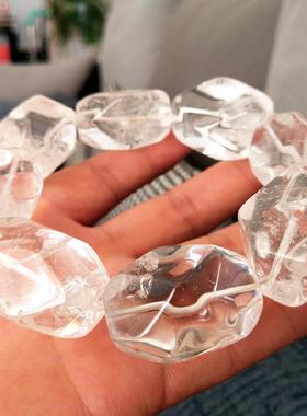 原石大颗粒天然白水晶手链手串