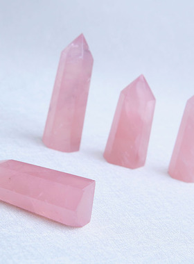 粉水晶单尖原石消磁摆件