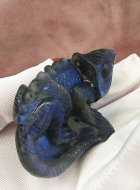 天然水晶拉长石摆设蜥蜴摆设