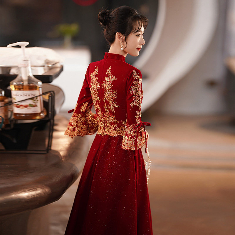 中式旗袍改良新娘2022新款晚礼服 逸红妆礼服/晚装