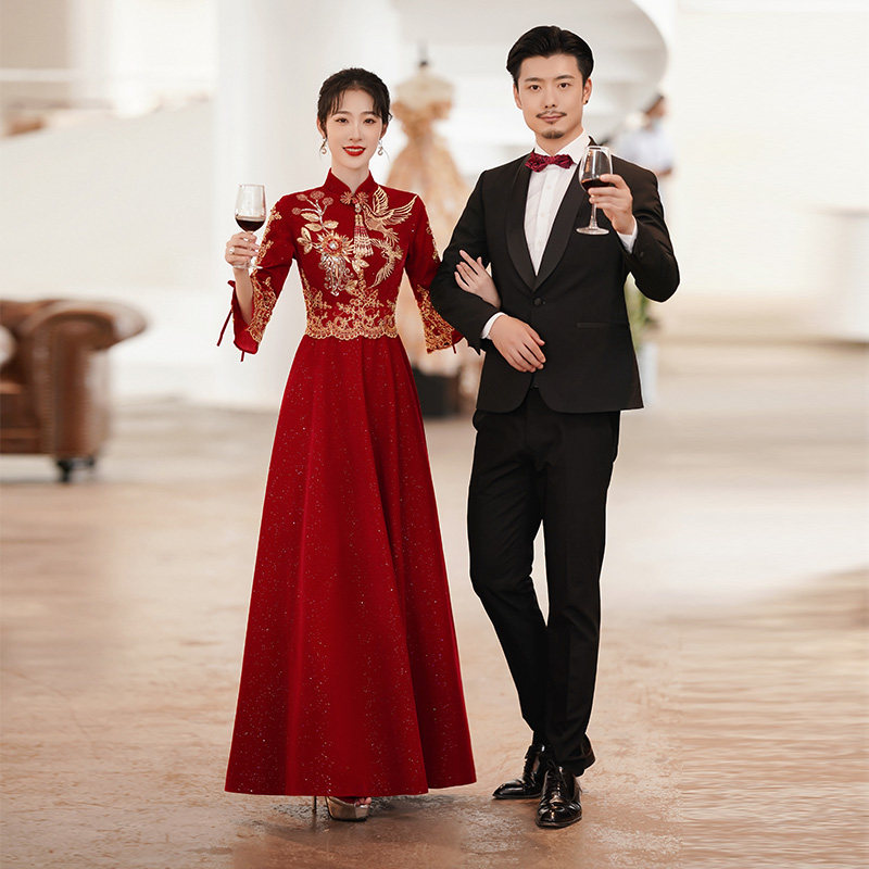 中式旗袍改良新娘2022新款晚礼服 逸红妆礼服/晚装