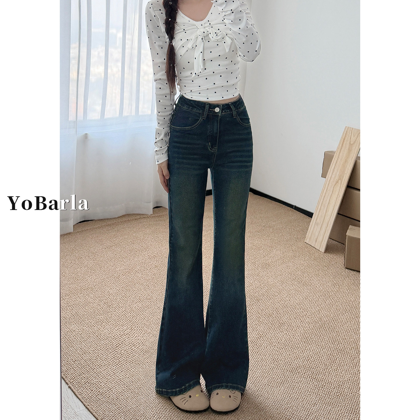 复古高腰微喇牛仔裤女冬季新款加绒胖mm弹力大码显瘦喇叭马蹄裤子,淘宝优惠券,粉丝福利购,淘宝优惠卷