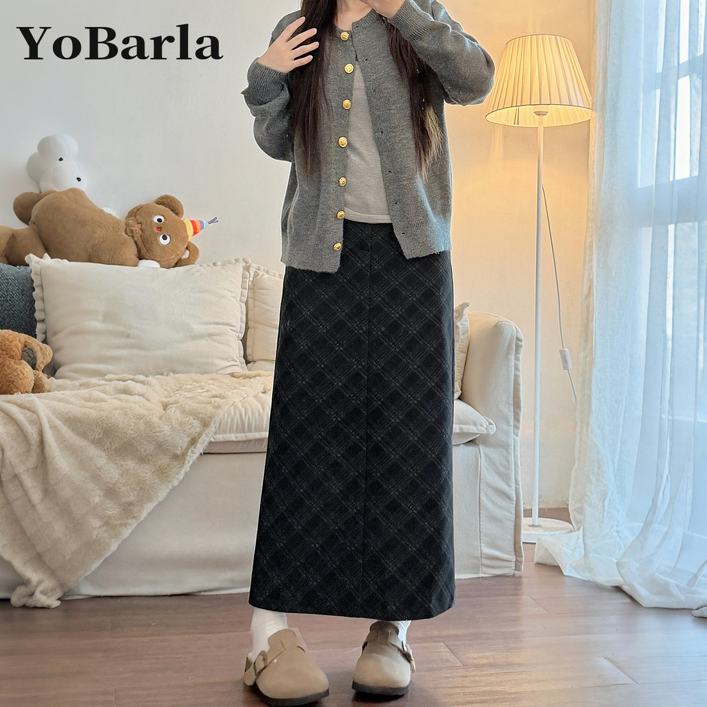 毛呢格子半身裙女秋冬大码梨型身材胖mm高腰遮肉显瘦中长款A字裙,淘宝优惠券,粉丝福利购,淘宝优惠卷