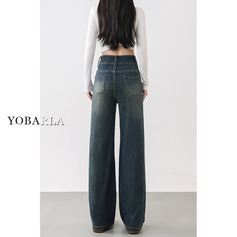 复古直筒牛仔裤女秋冬加绒大码胖mm高腰宽松显瘦梨形身材阔腿裤子,淘宝优惠券,粉丝福利购,淘宝优惠卷