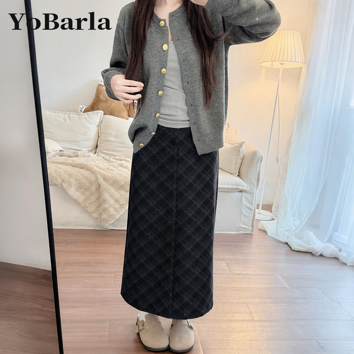 毛呢格子半身裙女秋冬大码梨型身材胖mm高腰遮肉显瘦中长款A字裙,淘宝优惠券,粉丝福利购,淘宝优惠卷