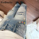 Jeans ຂາກວ້າງຂອງແມ່ຍິງ ripped slimming